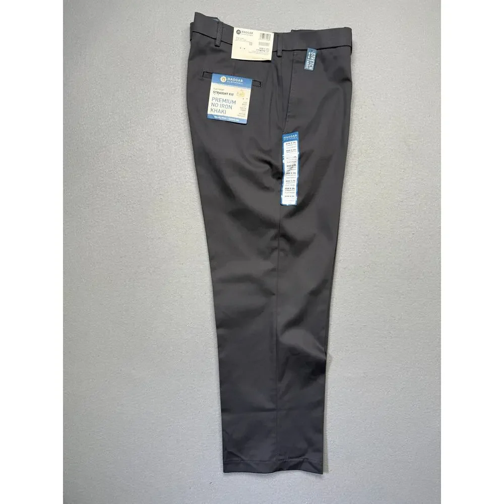 Haggar Men’s No Iron Straight-Fit Flat-Front Pants Dark GREY 40x29 $70
